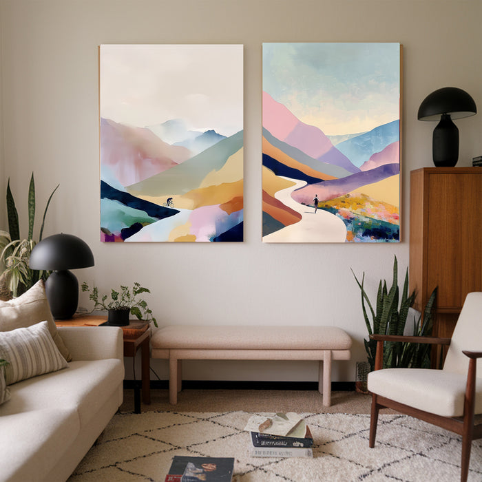 Landscape Cycling and Running Set Of Two Landscape Art Prints