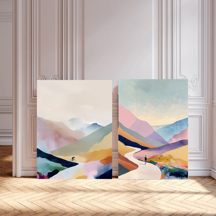 Landscape Cycling and Running Set Of Two Landscape Art Prints