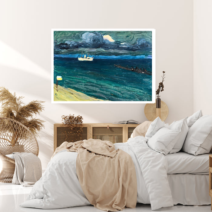 Kandinsky Stormy Sea and Steamer Print | Teal Blue Expressionist Seascape Poster | Coastal Landscape Wall Art