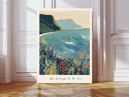 She Belongs to the Sea Paddle Boarding Coastal Art Print | Stanley Street Studio