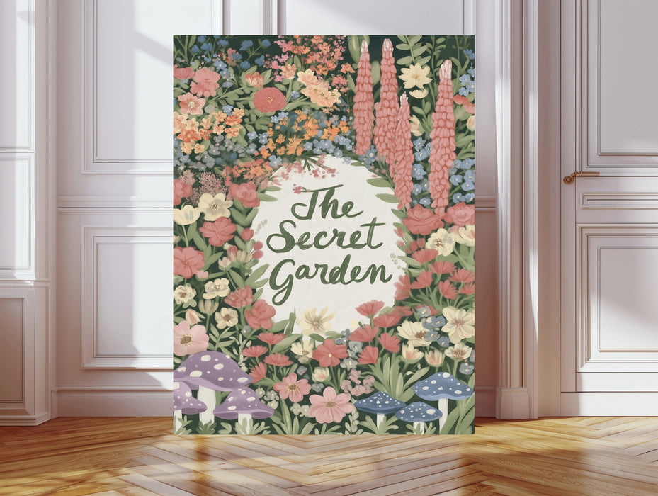 The Secret Garden Book Cover Print | Literary Botanical Wall Art | Wildflower Mushroom Illustration | Giclée Fine Art