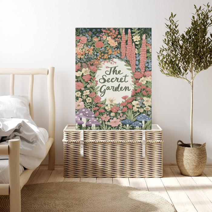 The Secret Garden Book Cover Print | Literary Botanical Wall Art | Wildflower Mushroom Illustration | Giclée Fine Art