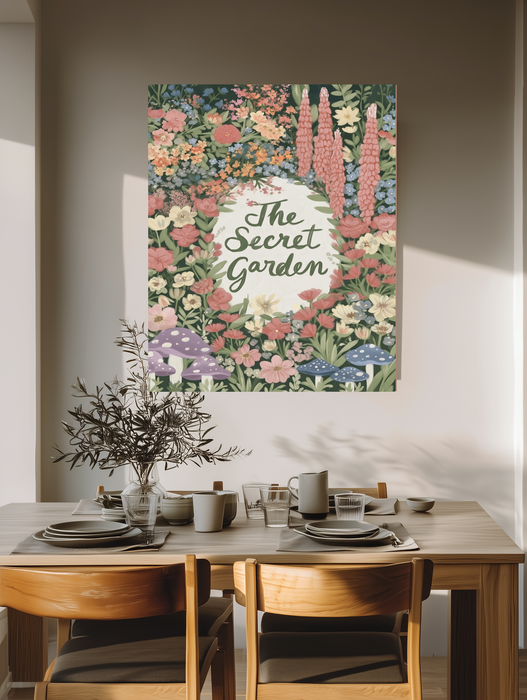 The Secret Garden Book Cover Print | Literary Botanical Wall Art | Wildflower Mushroom Illustration | Giclée Fine Art
