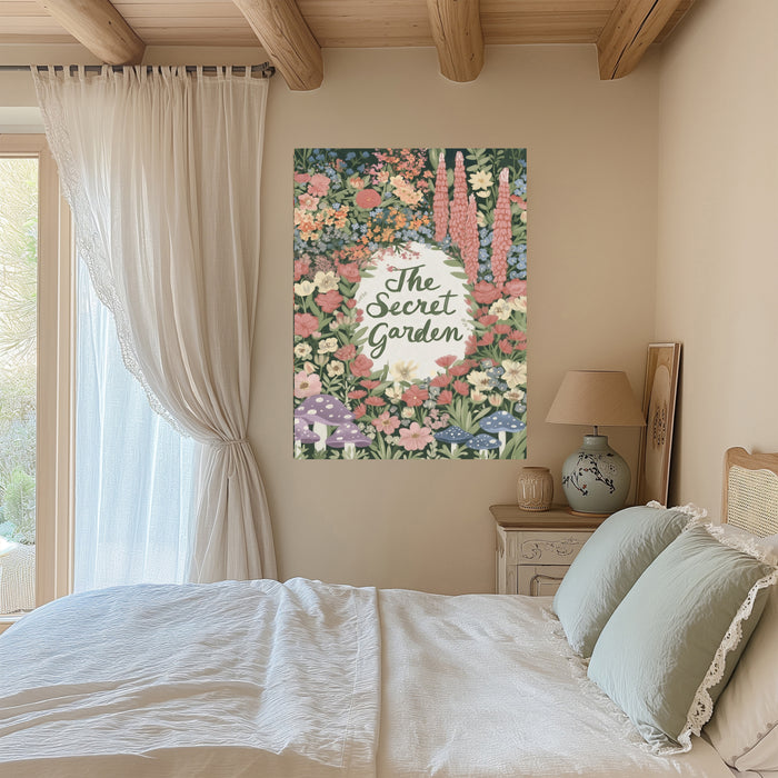 The Secret Garden Book Cover Print | Literary Botanical Wall Art | Wildflower Mushroom Illustration | Giclée Fine Art