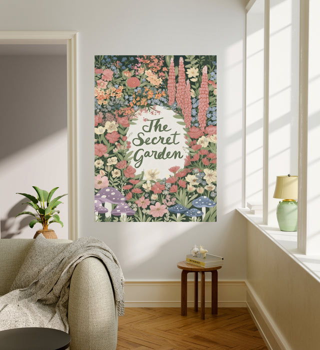 The Secret Garden Book Cover Print | Literary Botanical Wall Art | Wildflower Mushroom Illustration | Giclée Fine Art