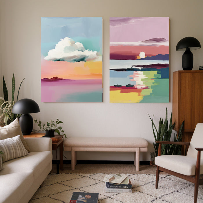 Set Of Two Sunset Sky Landscape Art Prints