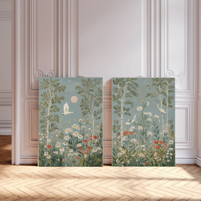 Set of Two Swan Wildflower Meadow Prints