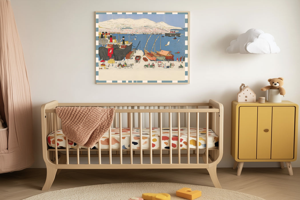 Vintage Babar Harbour Print | 1930s French Storybook Port Wall Art