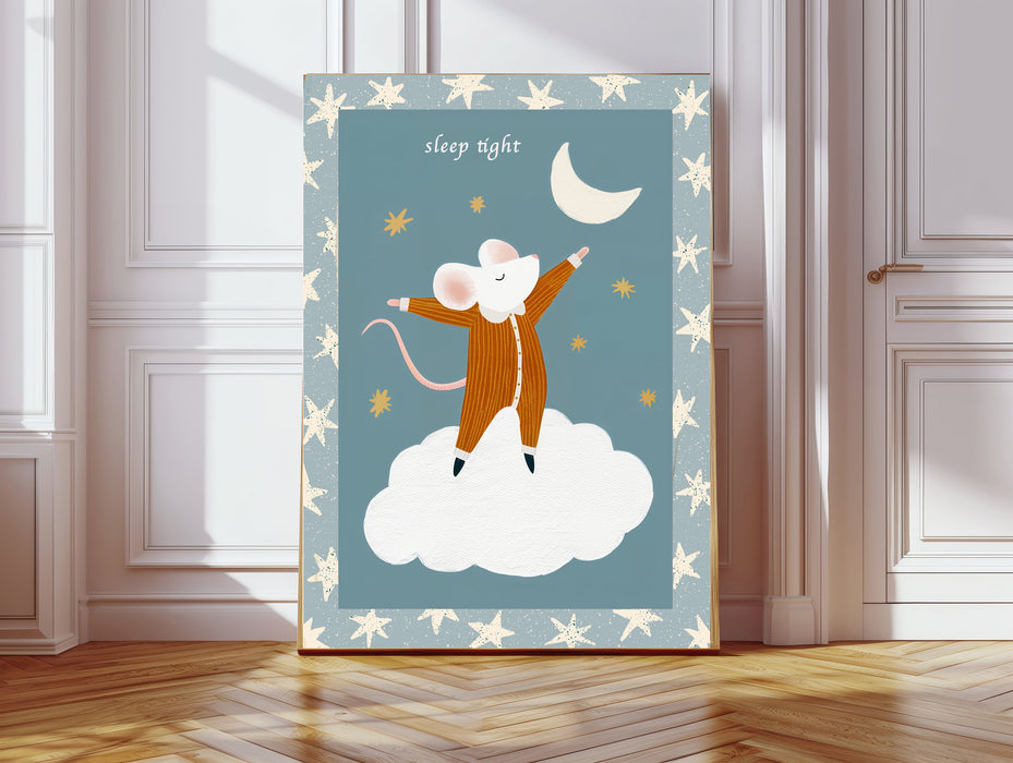 Blue Mouse 'Sleep Tight' Nursery Art Print