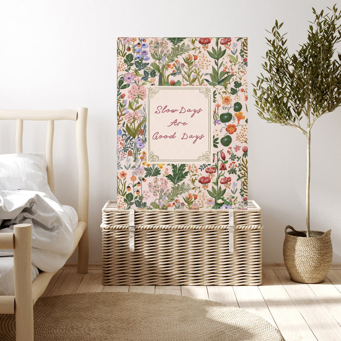 Slow Days Are Good Days Print | Floral Typography Wall Art | Calming Quote Print