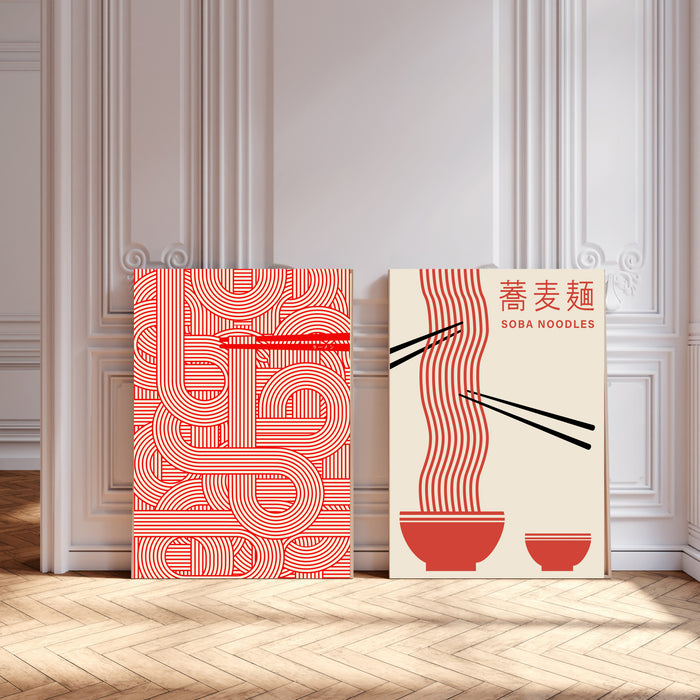 Kitchen Soba Noodles Japanese Art Prints Set Of Two