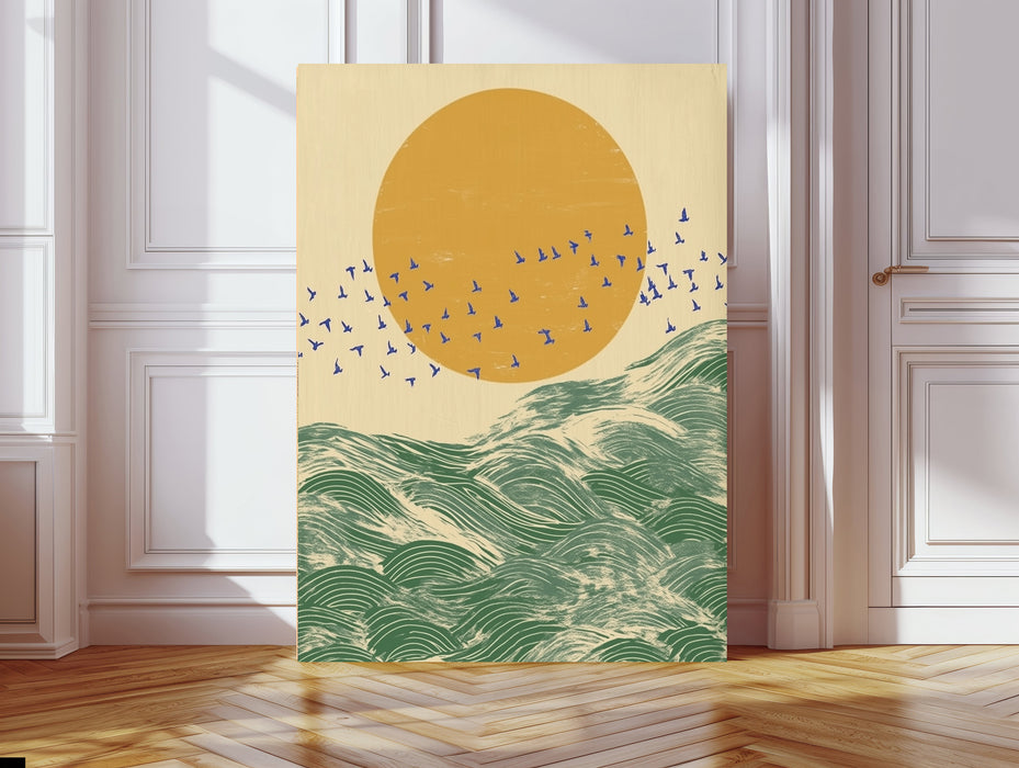 Japanese Sunset Ocean Waves Landscape Art Print