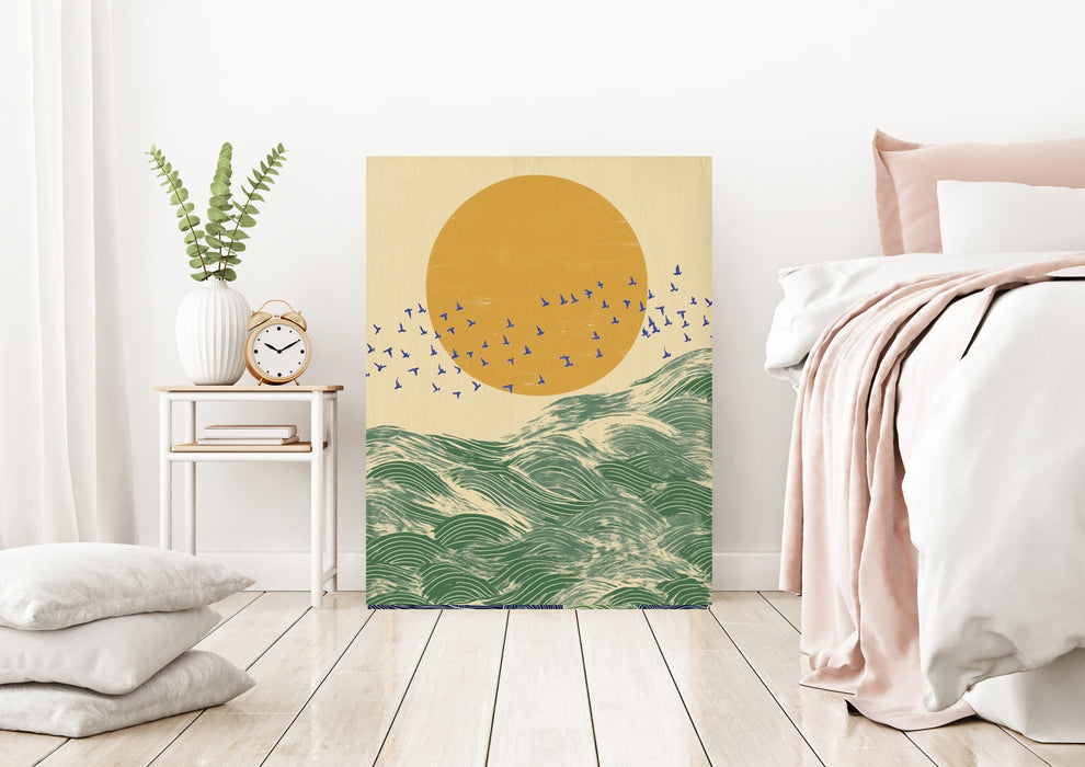 Japanese Sunset Ocean Waves Landscape Art Print