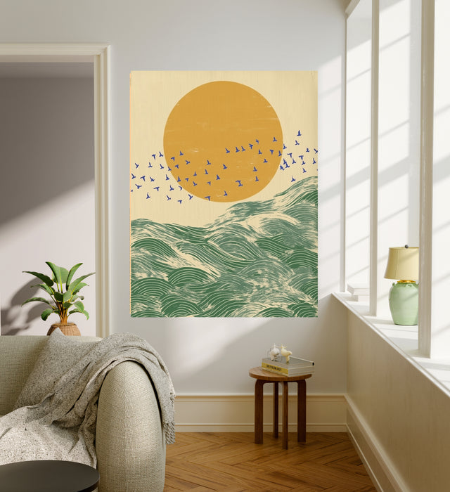 Japanese Sunset Ocean Waves Landscape Art Print