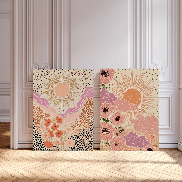 Celestial Sun Flower Set Of Two Art Prints