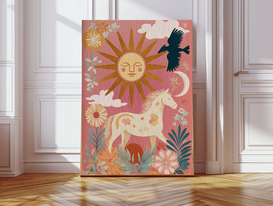 Pink Horse Sun Celestial Art Print