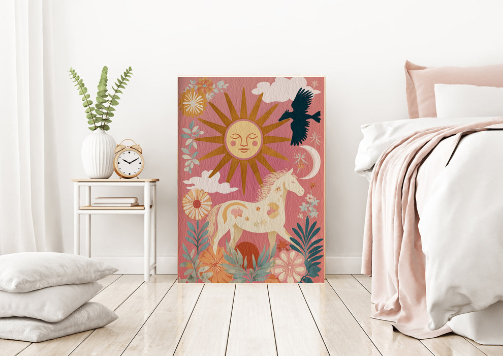 Pink Horse Sun Celestial Art Print
