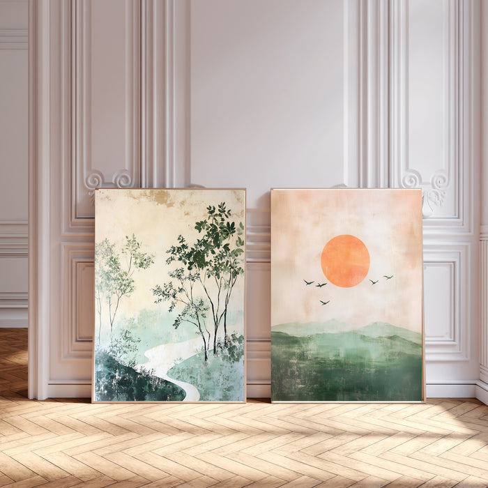 Japanese Style Landscape Prints Set Of Two