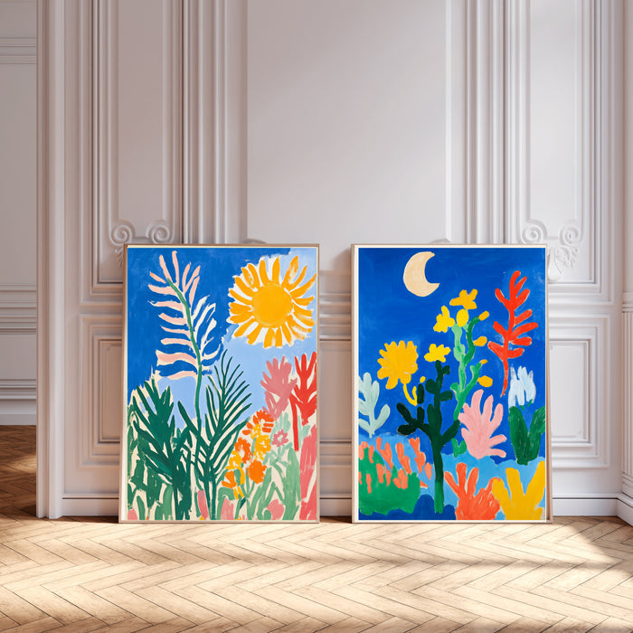 Moon and Sun Set Of Two Art Prints