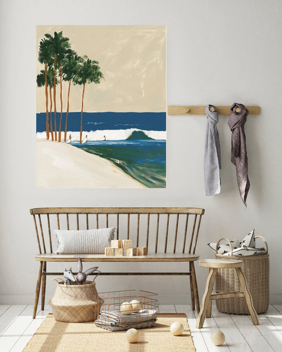 Coastal Surf Art Print | Palm Tree Beach Surfer Wall Art