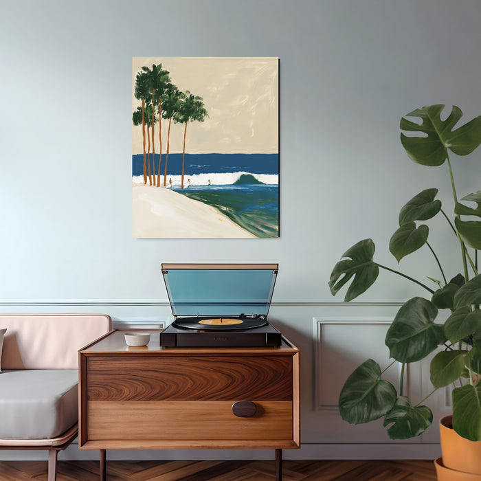Coastal Surf Art Print | Palm Tree Beach Surfer Wall Art