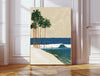Coastal surf art print — palm trees beach surfers blue ocean waves — giclée wall art — Stanley Street Studio
