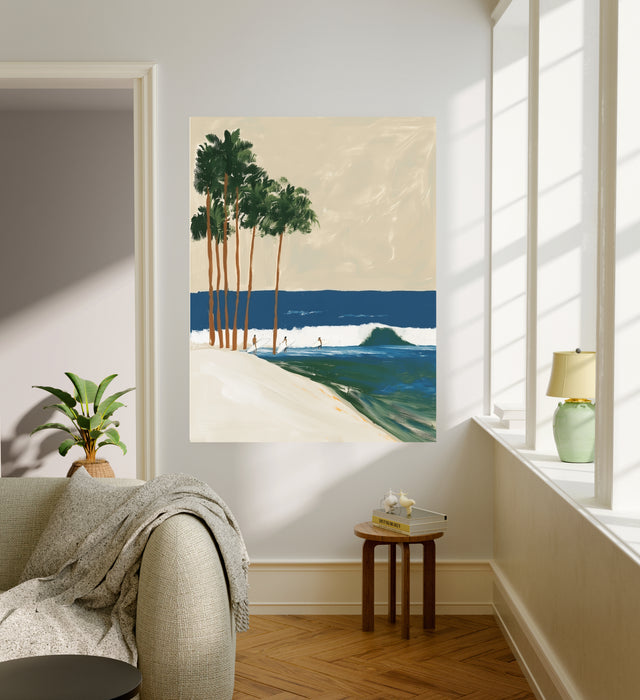 Coastal Surf Art Print | Palm Tree Beach Surfer Wall Art