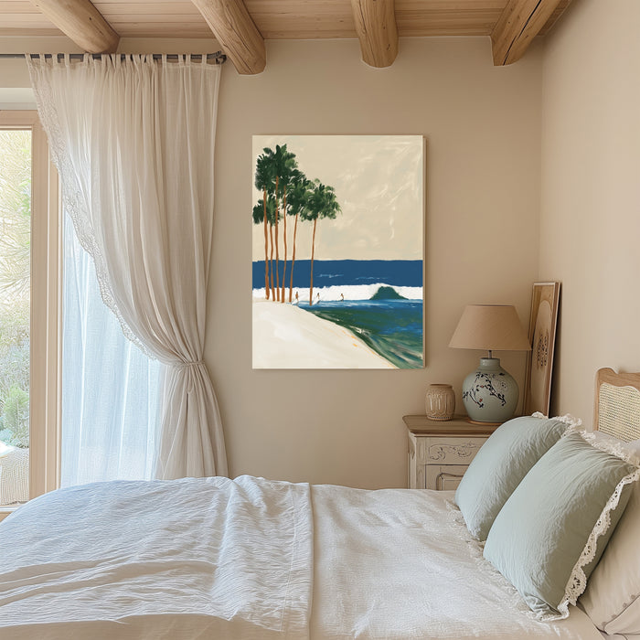Coastal Surf Art Print | Palm Tree Beach Surfer Wall Art