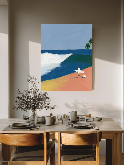 Surfer and Dog Beach Landscape Art Print