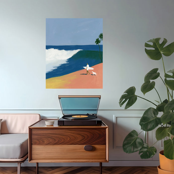 Surfer and Dog Beach Landscape Art Print