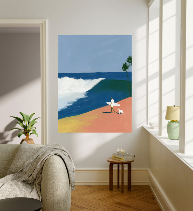 Surfer and Dog Beach Landscape Art Print
