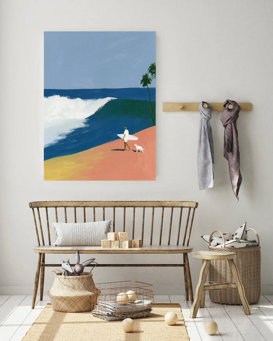 Surfer and Dog Beach Landscape Art Print