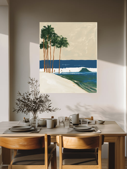 Coastal Surf Art Print | Palm Tree Beach Surfer Wall Art