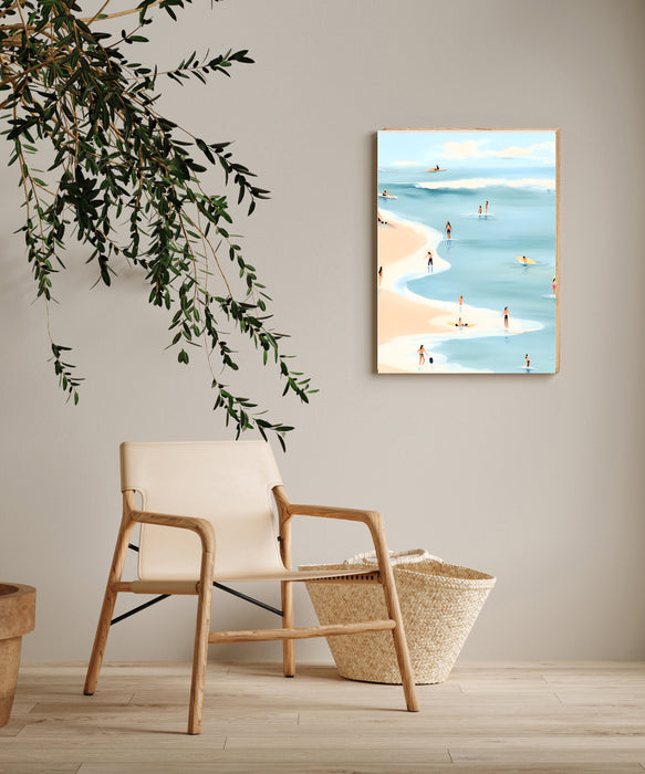 Retro Beach Surfing Landscape Art Print
