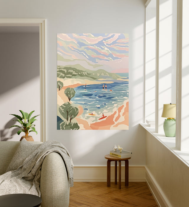 Coastal Surfing Sea Landscape Art Print