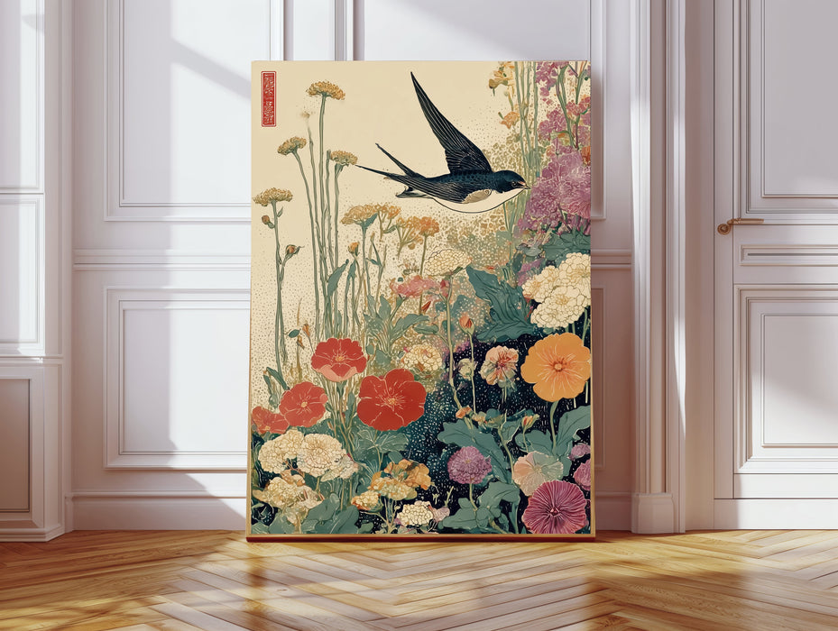 Japanese Swallow Meadow Bird Vintage Art Print