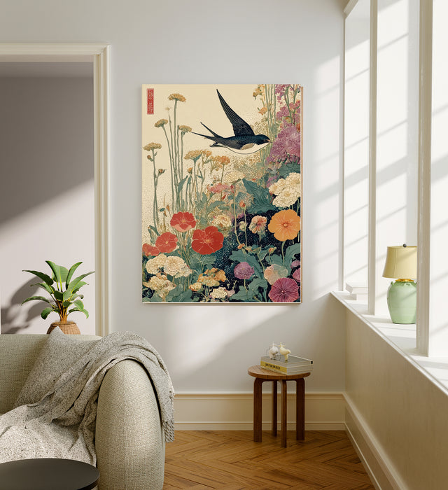 Japanese Swallow Meadow Bird Vintage Art Print
