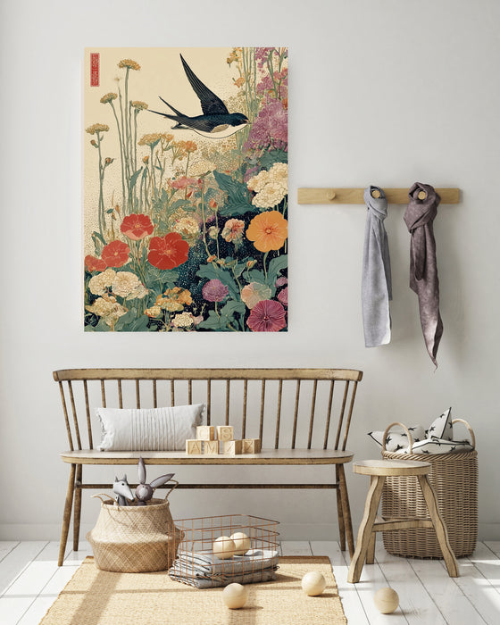 Japanese Swallow Meadow Bird Vintage Art Print