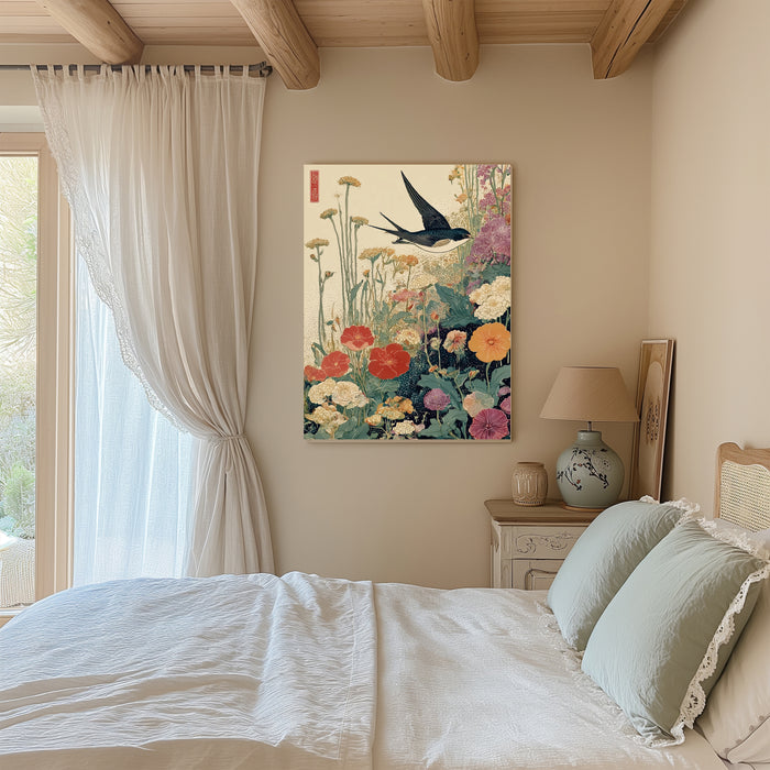 Japanese Swallow Meadow Bird Vintage Art Print