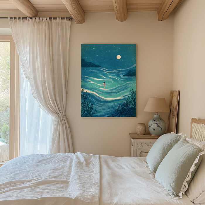 Moonlight Swim Sea Landscape Art Print