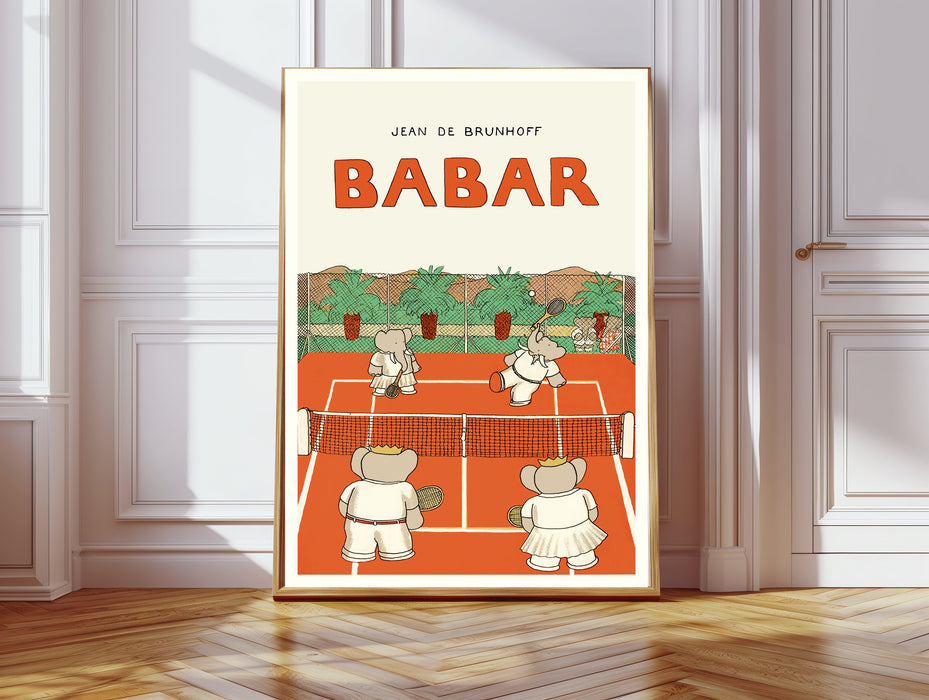 Babar the Elephant Tennis Nursery Art Print | Classic Children's Wall Art