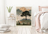 Lone oak tree countryside print styled above a fireplace
