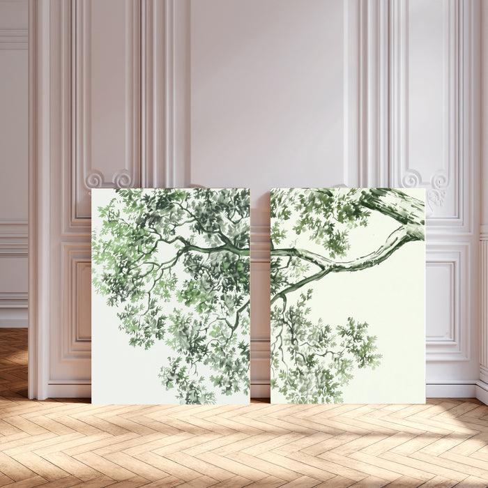 Tree Canopy Set of Two Art Prints | Forest Sage Green Botanical Gallery Wall Set | Painterly Leaf Wall Art