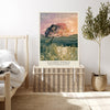 Blush, sage and lilac French gallery-style tree print styled in a bedroom