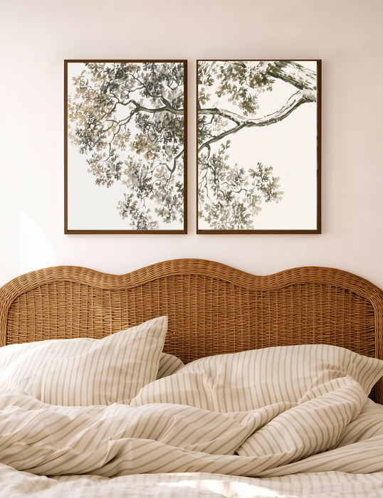 Tree Branch Set of Two Art Prints | Sage Green Neutral Botanical Gallery Wall Set | Minimal Japandi Wall Art