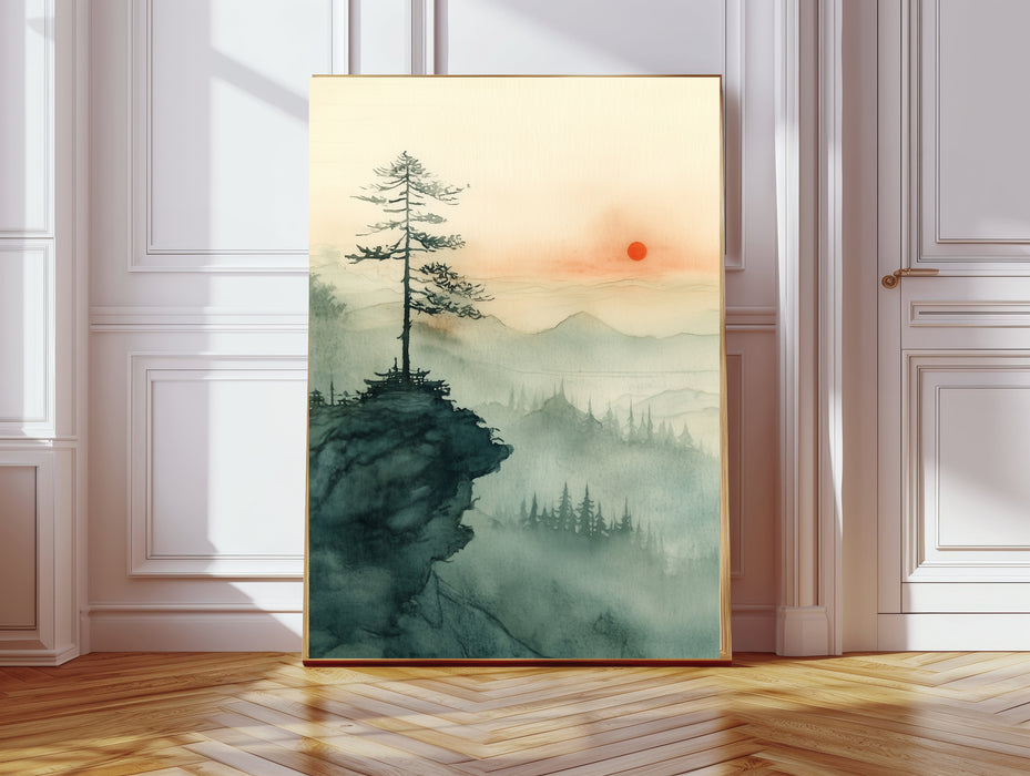 Japanese Landscape Tree's Japandi Set Of Two Art Prints