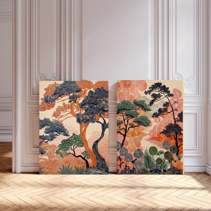 Japanese Forest Set Of Two Landscape Art Prints