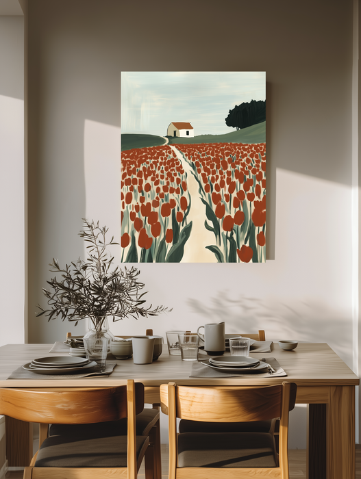 Red Tulip Field Landscape Art Print