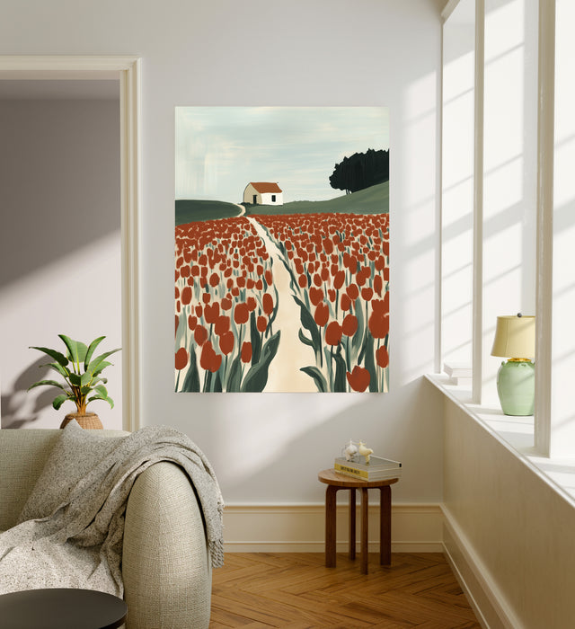 Red Tulip Field Landscape Art Print