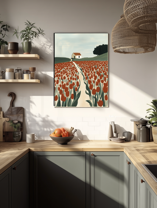 Red Tulip Field Landscape Art Print
